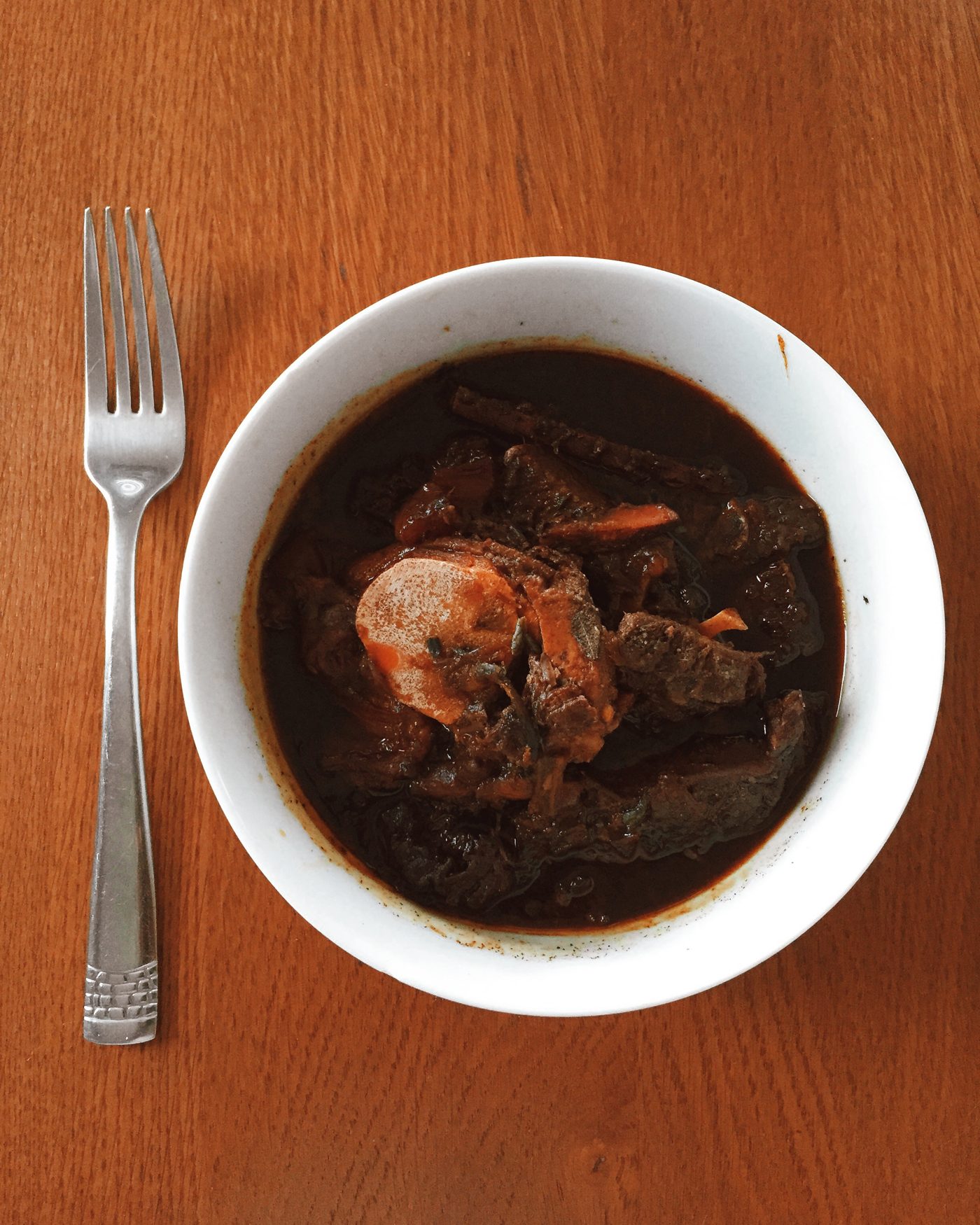 Bowl of Guyanese pepperpot stew